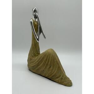 Eclectic Resin Statue Figurine Woman in Yellow Dress Art Deco Stylized Lady Read